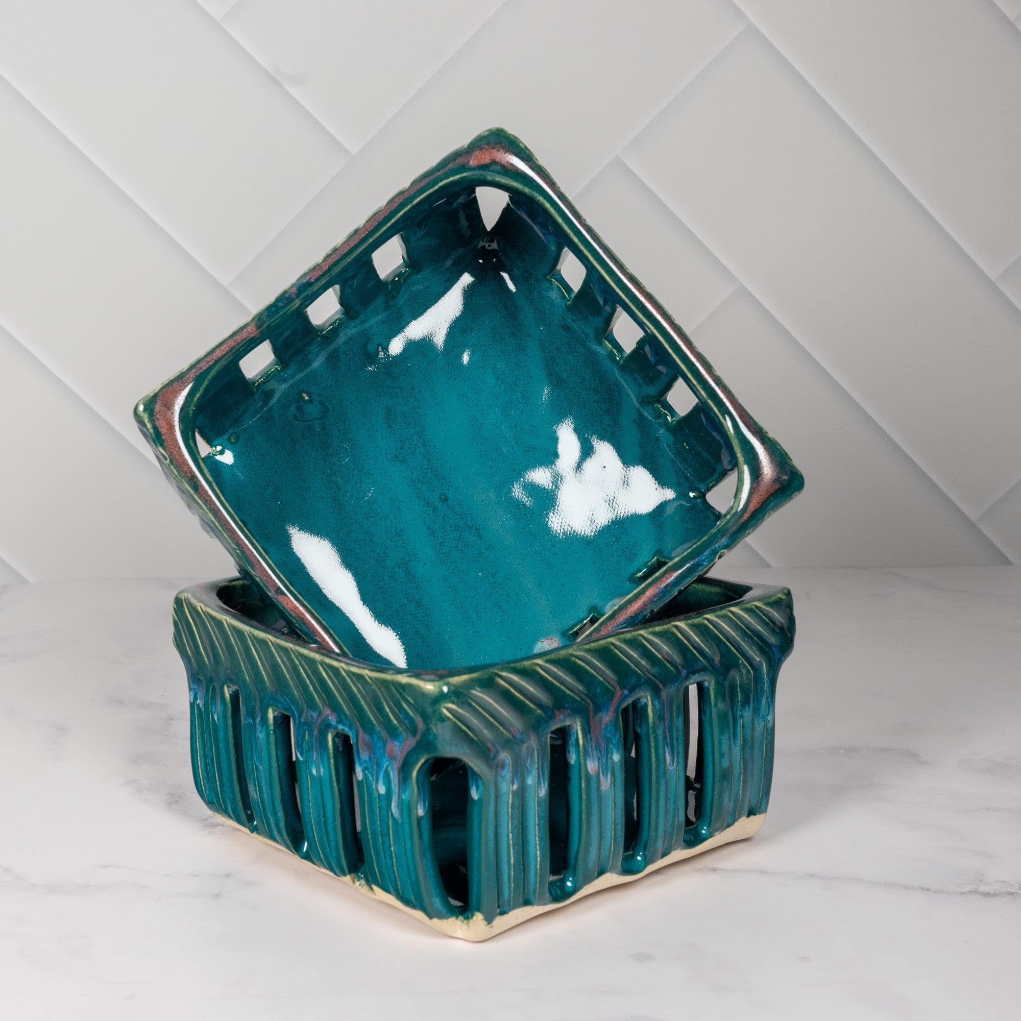 Handmade Ceramic Berry Basket Teal
