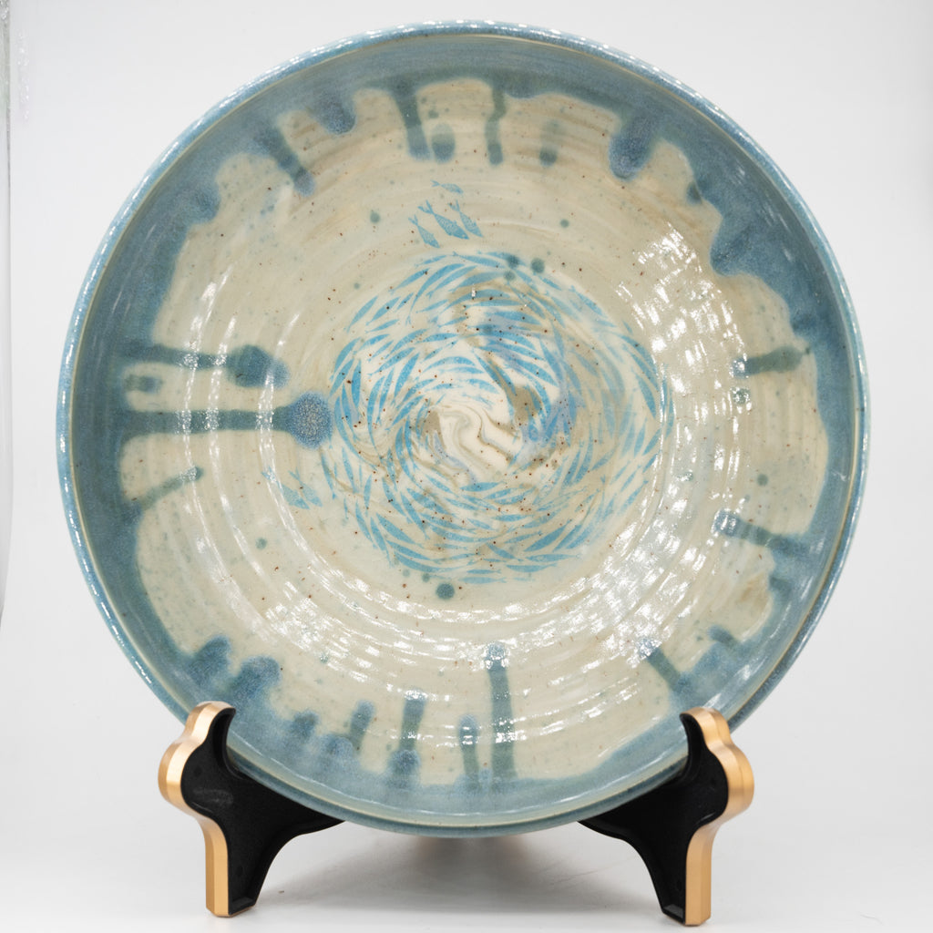 Large Marbled Clay Bowl with Fish Bowl