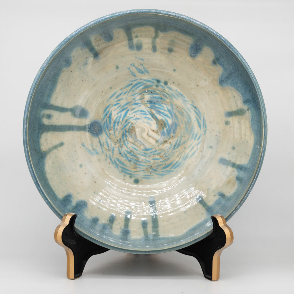 Large Marbled Clay Bowl with Fish Bowl
