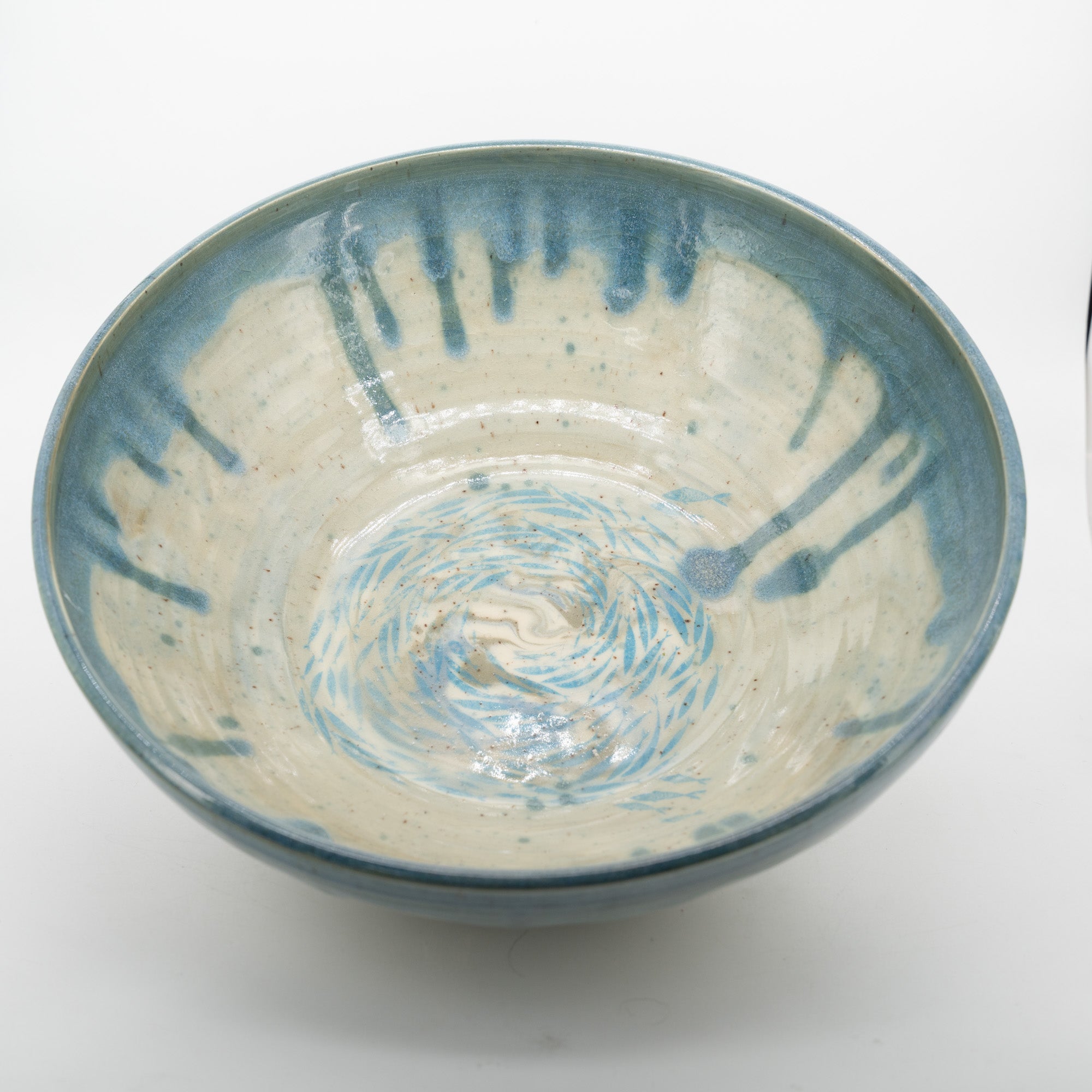 Large Marbled Clay Bowl with Fish Bowl