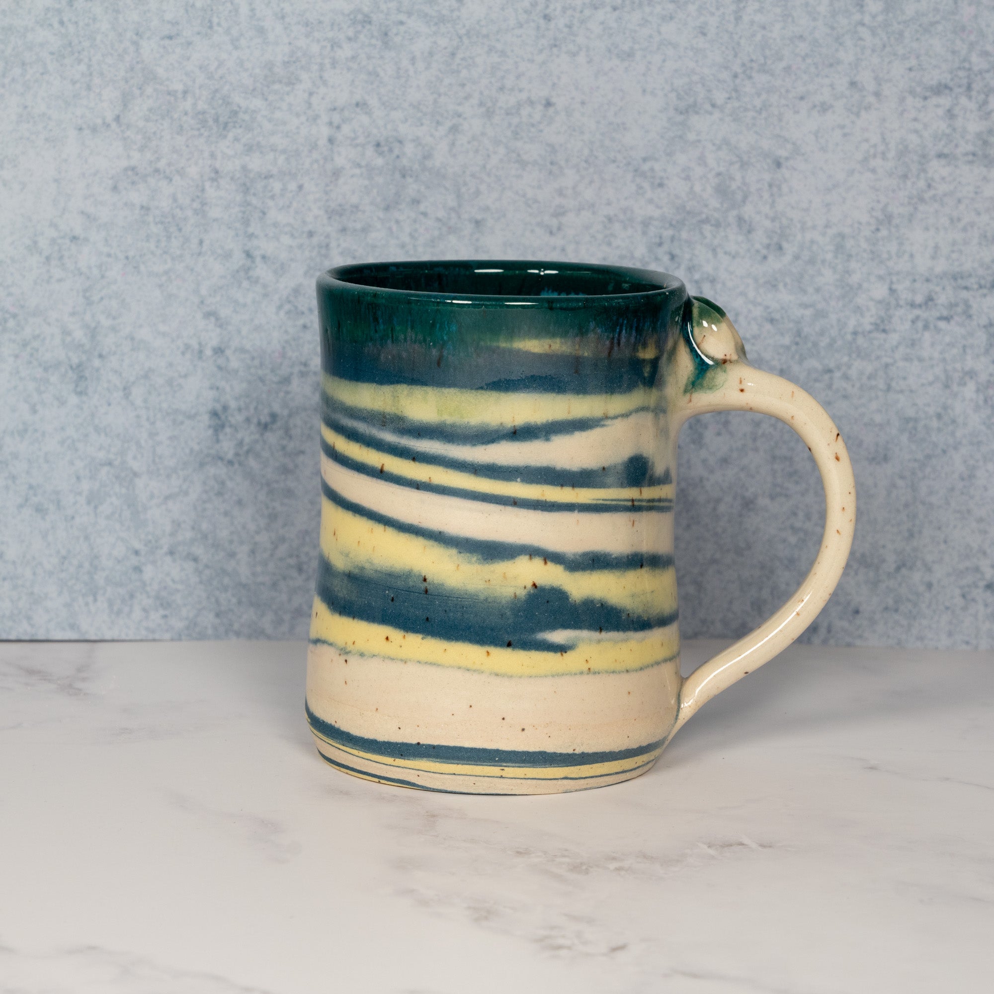 Handmade Marbled Teal/Yellow Ceramic Mug