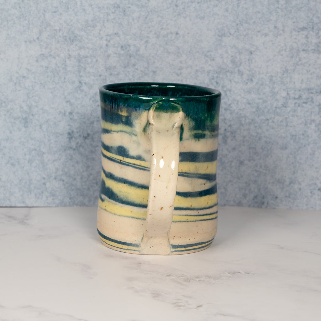 Marbled Teal/Yellow Colored Clay Ceramic Mug