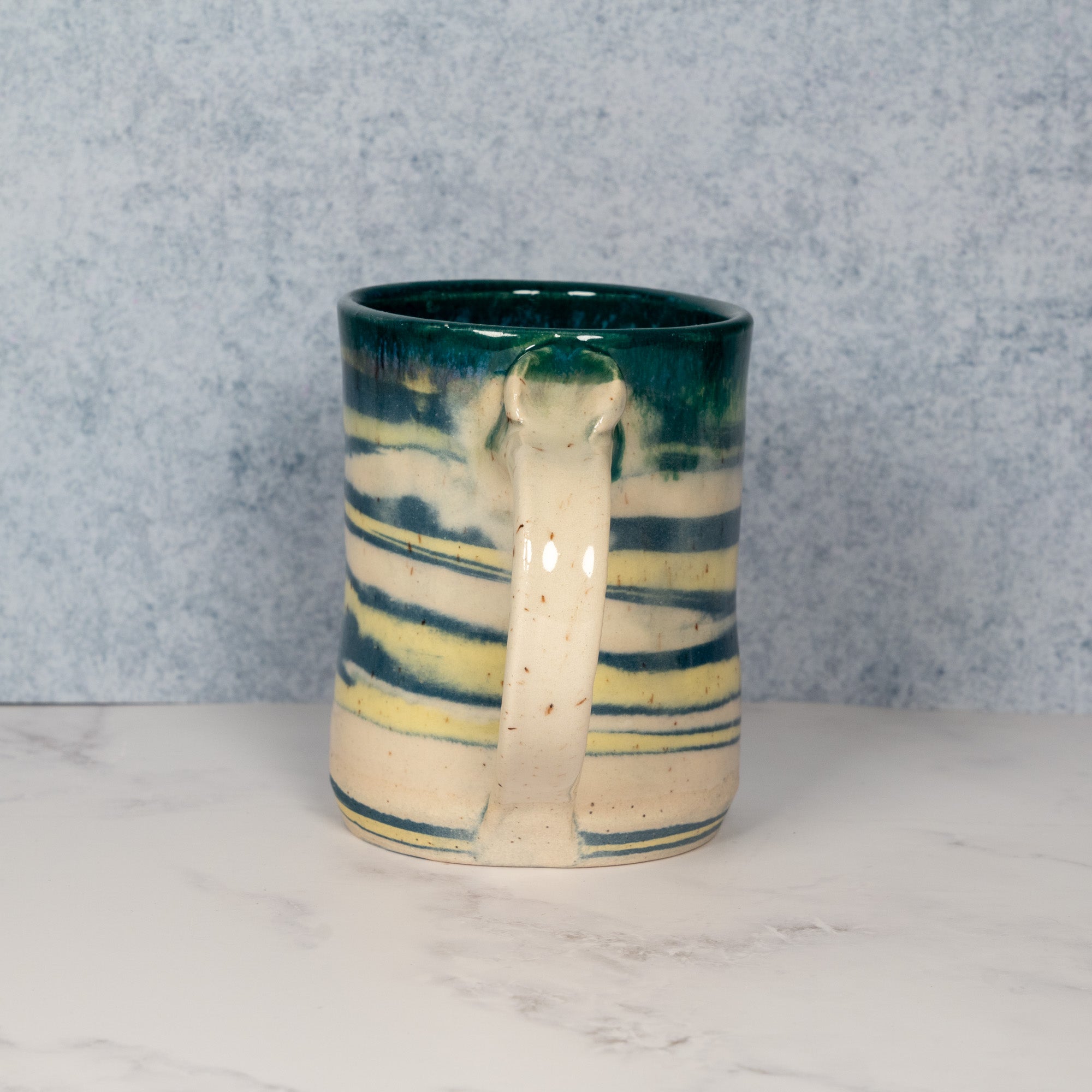 Handmade Marbled Teal/Yellow Ceramic Mug
