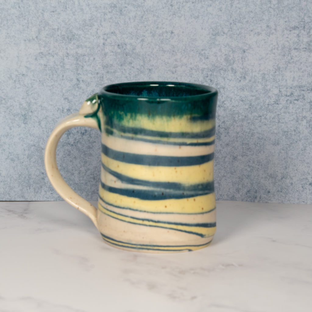 Marbled Teal/Yellow Colored Clay Ceramic Mug
