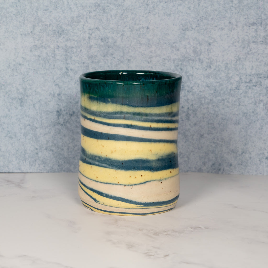 Handmade Marbled Teal/Yellow Ceramic Mug
