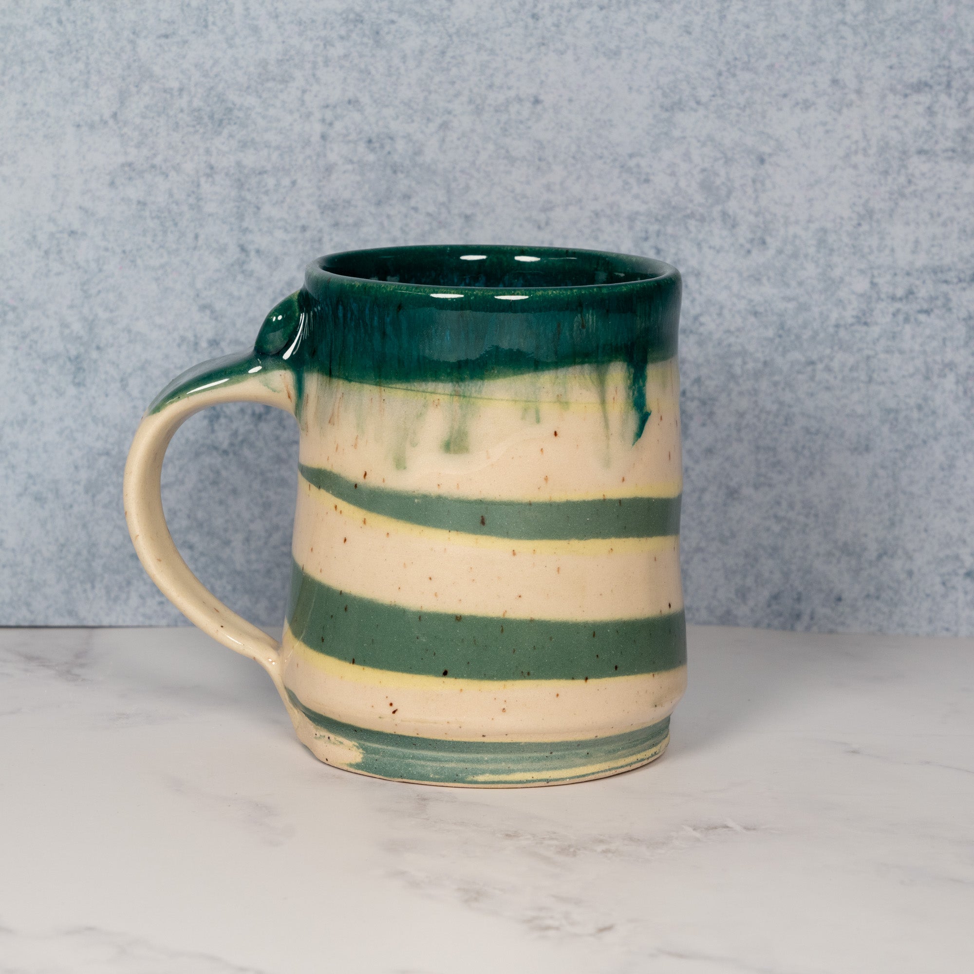 Handmade Marbled Teal/Yellow Ceramic Mug 02