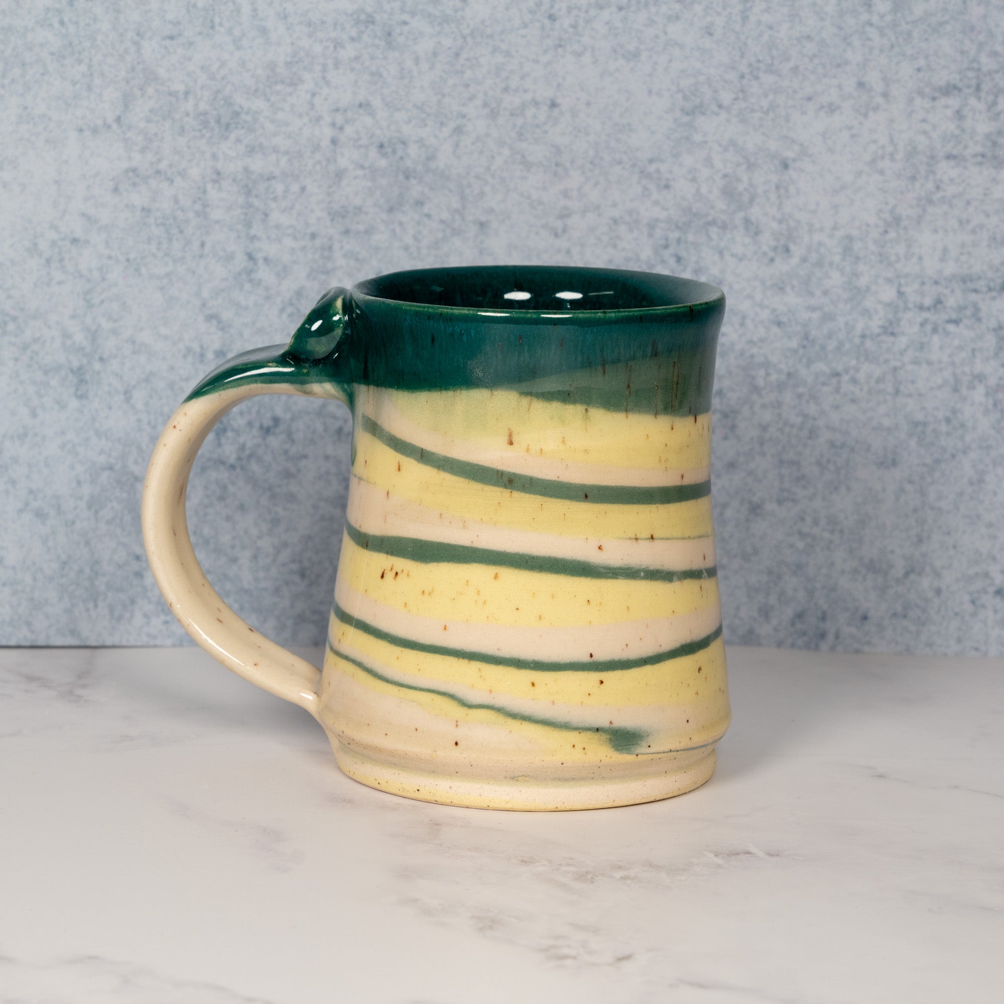 Handmade Marbled Teal/Yellow Ceramic Mug 03