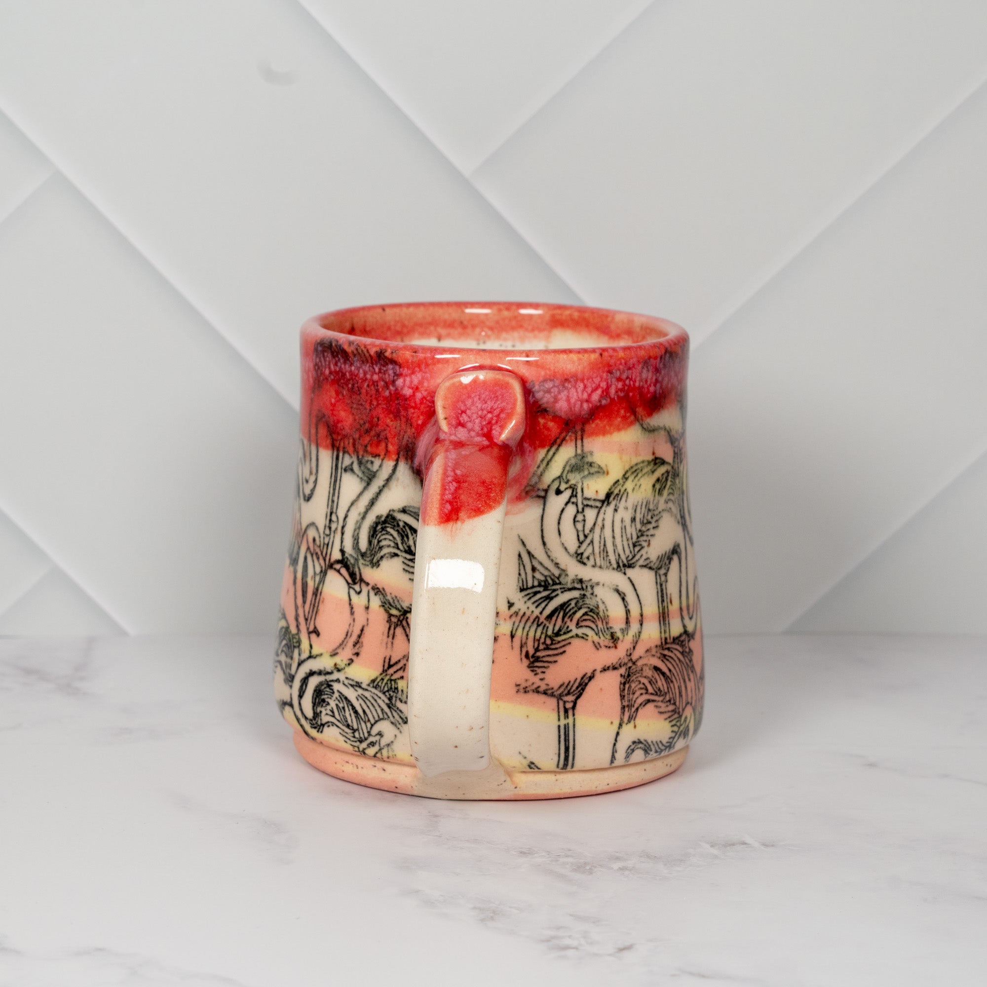 Handmade Ceramic Mug with Pink Flamingos