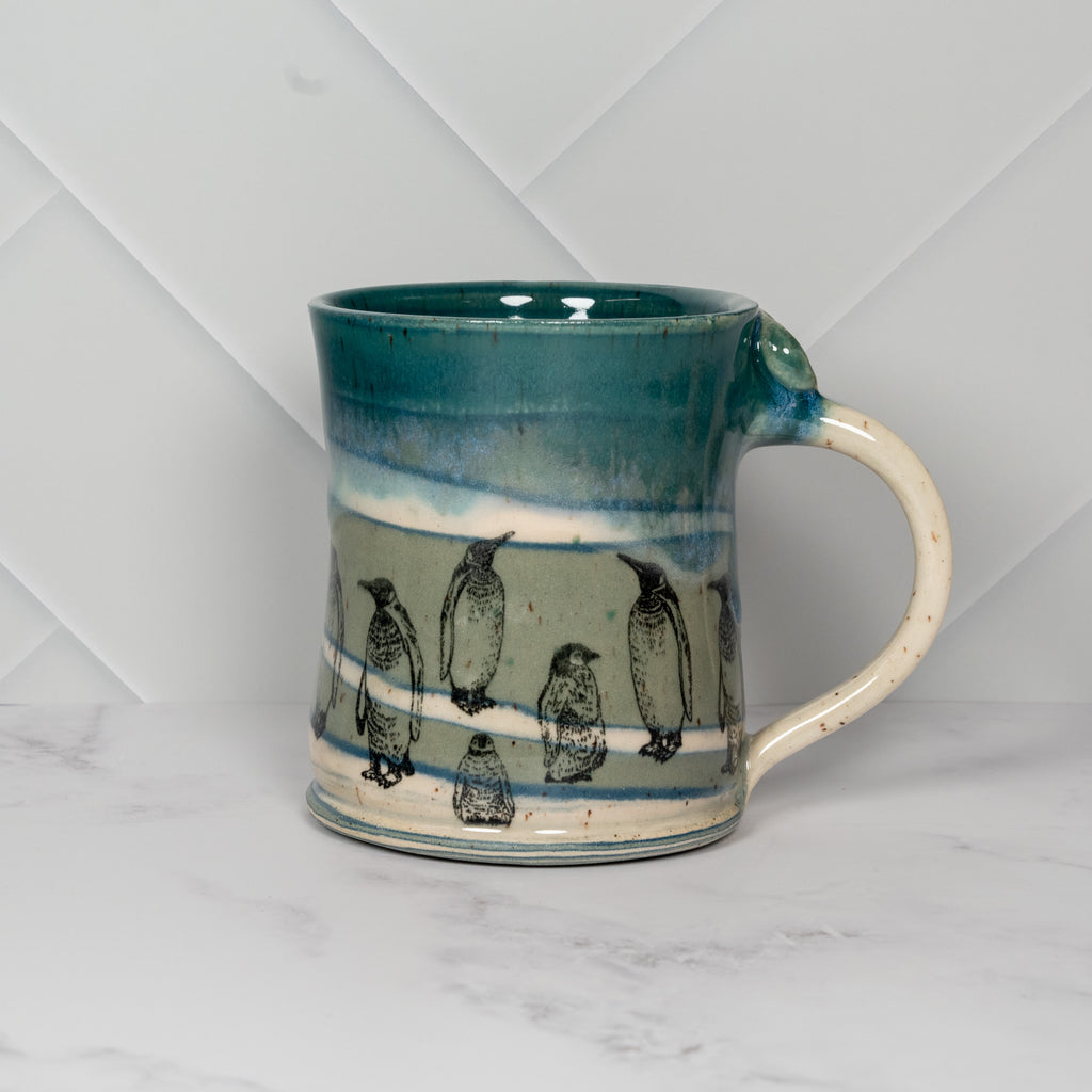 Handmade Earth Mug with Penguins