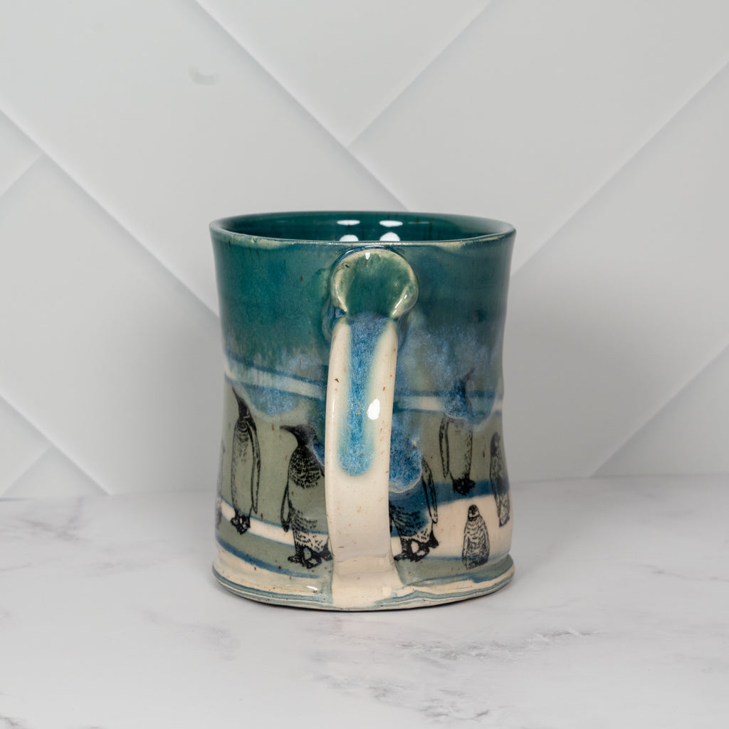 Handmade Earth Mug with Penguins