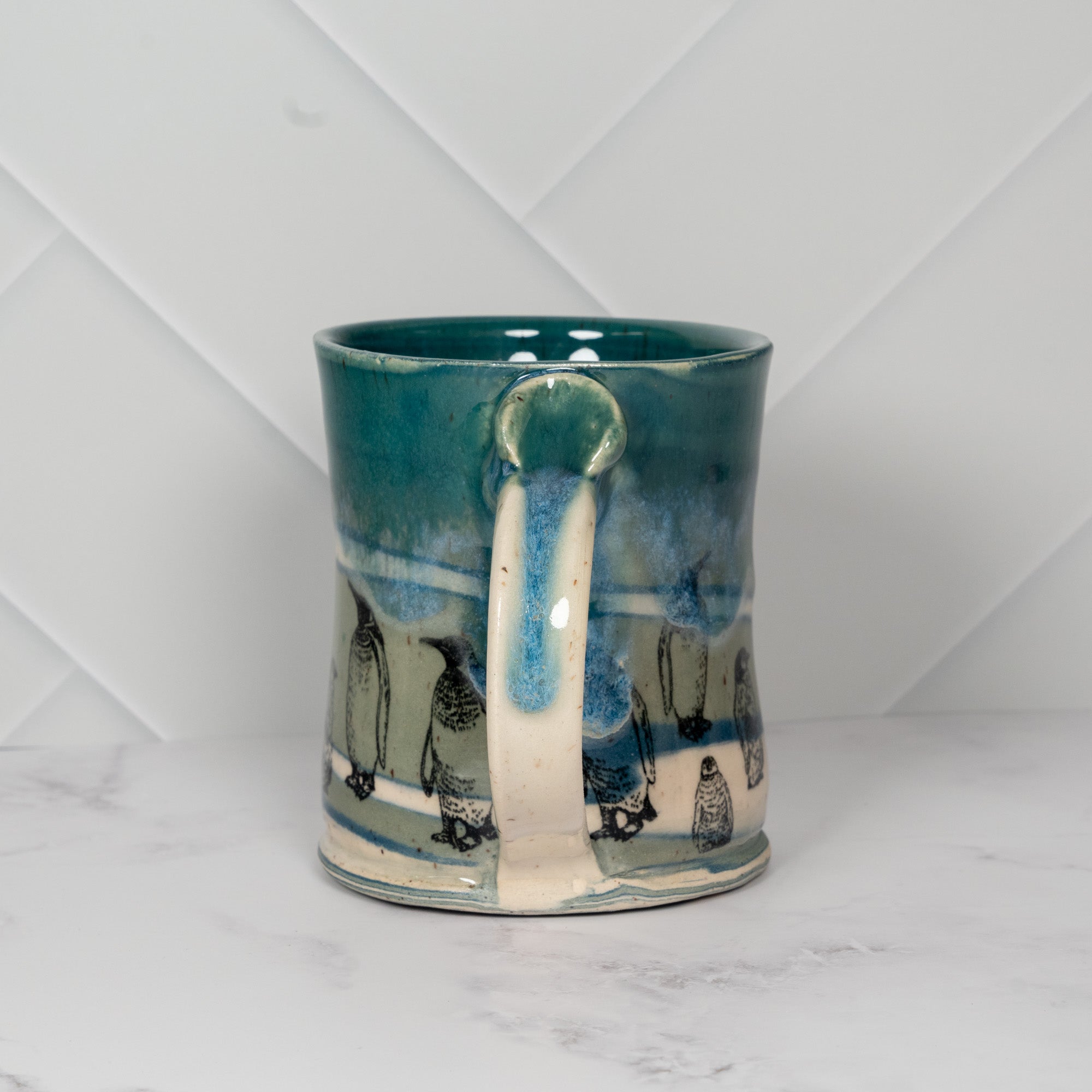 Handmade Earth Mug with Penguins