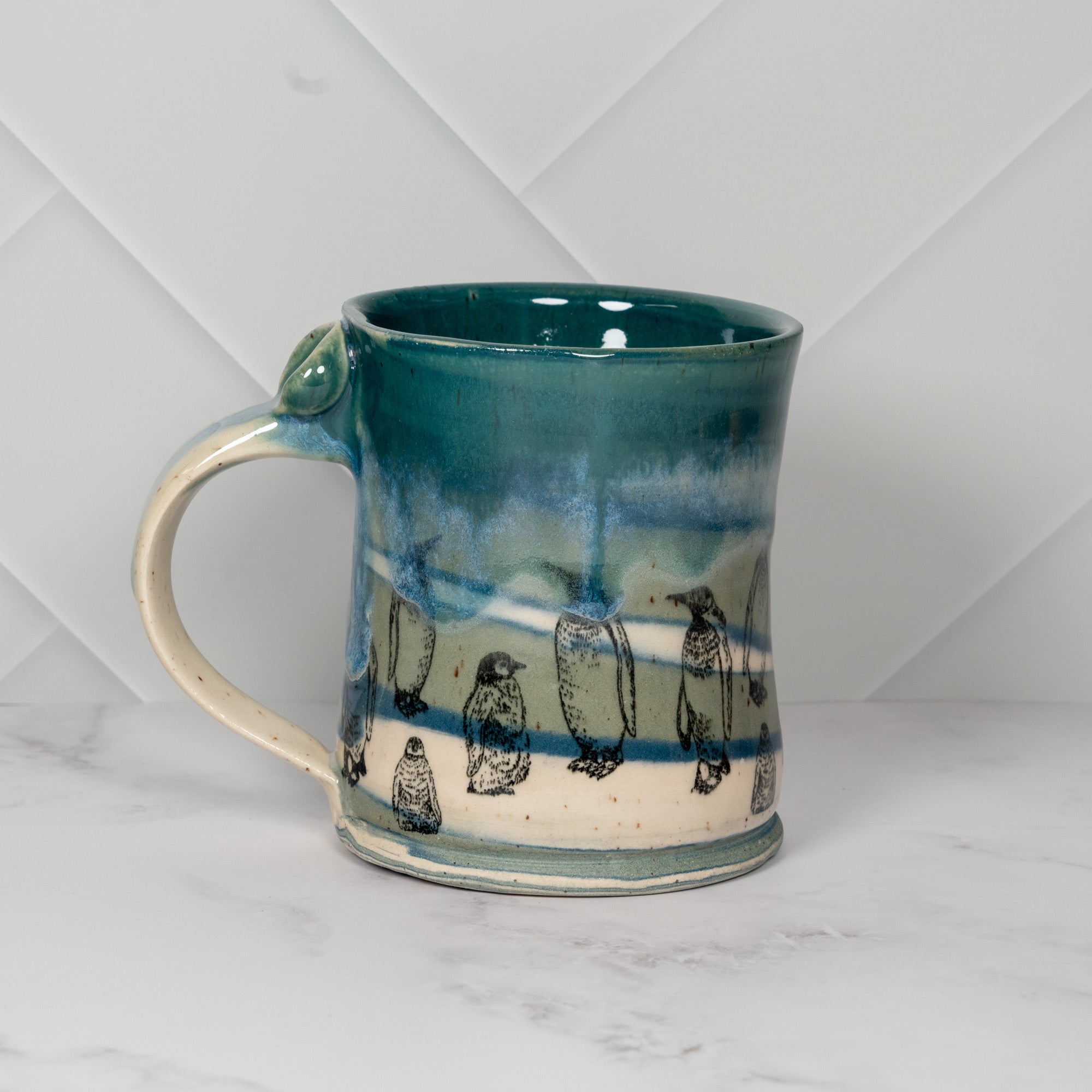 Handmade Earth Mug with Penguins