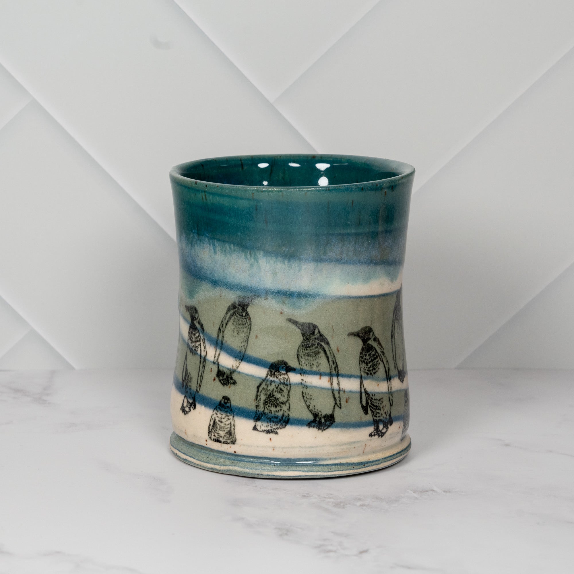 Handmade Earth Mug with Penguins